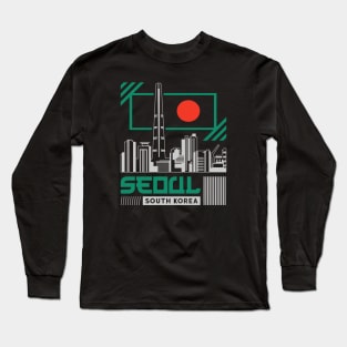 Retro Seoul South Korea City Skyline Vintage Korean Long Sleeve T-Shirt